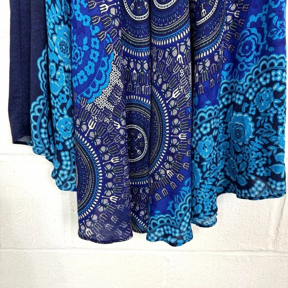 Blue Floral Skirt‎ Asymmetric Tie Waist Smocked Whimsigoth Gypsy Fairy Grunge S